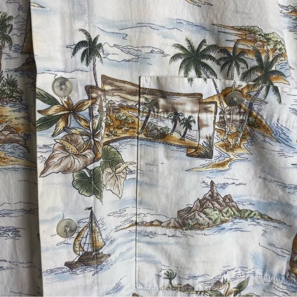 Campia Moda Shirt Mens Large Beige Green Patch Pocket Hawaiian Vacation Island - Picture 5 of 12